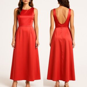 Dessy collection coral satin open back gown 8 wedding guest bridesmaid gala